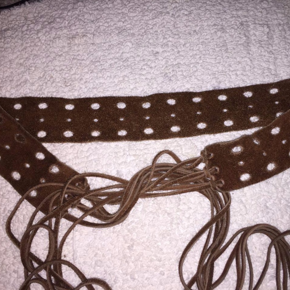 Brown Suede Belt with Fringe Detail